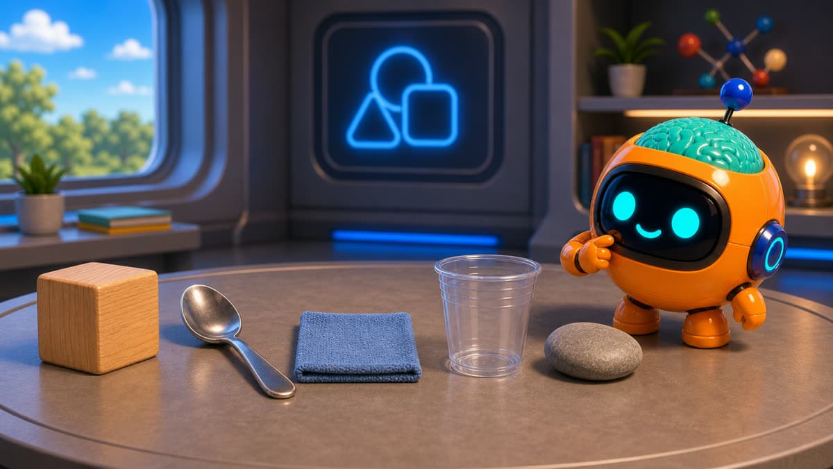 Sparky sortiert Alltagsmaterialien nach ihren Eigenschaften.
